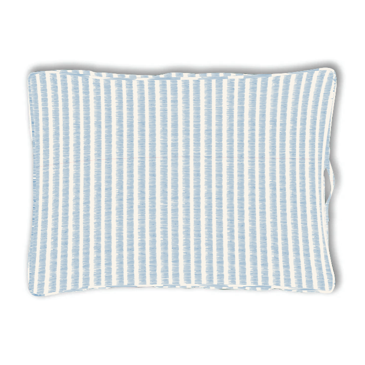 light blue dog bed | striped dog bed | blue and white dog bed