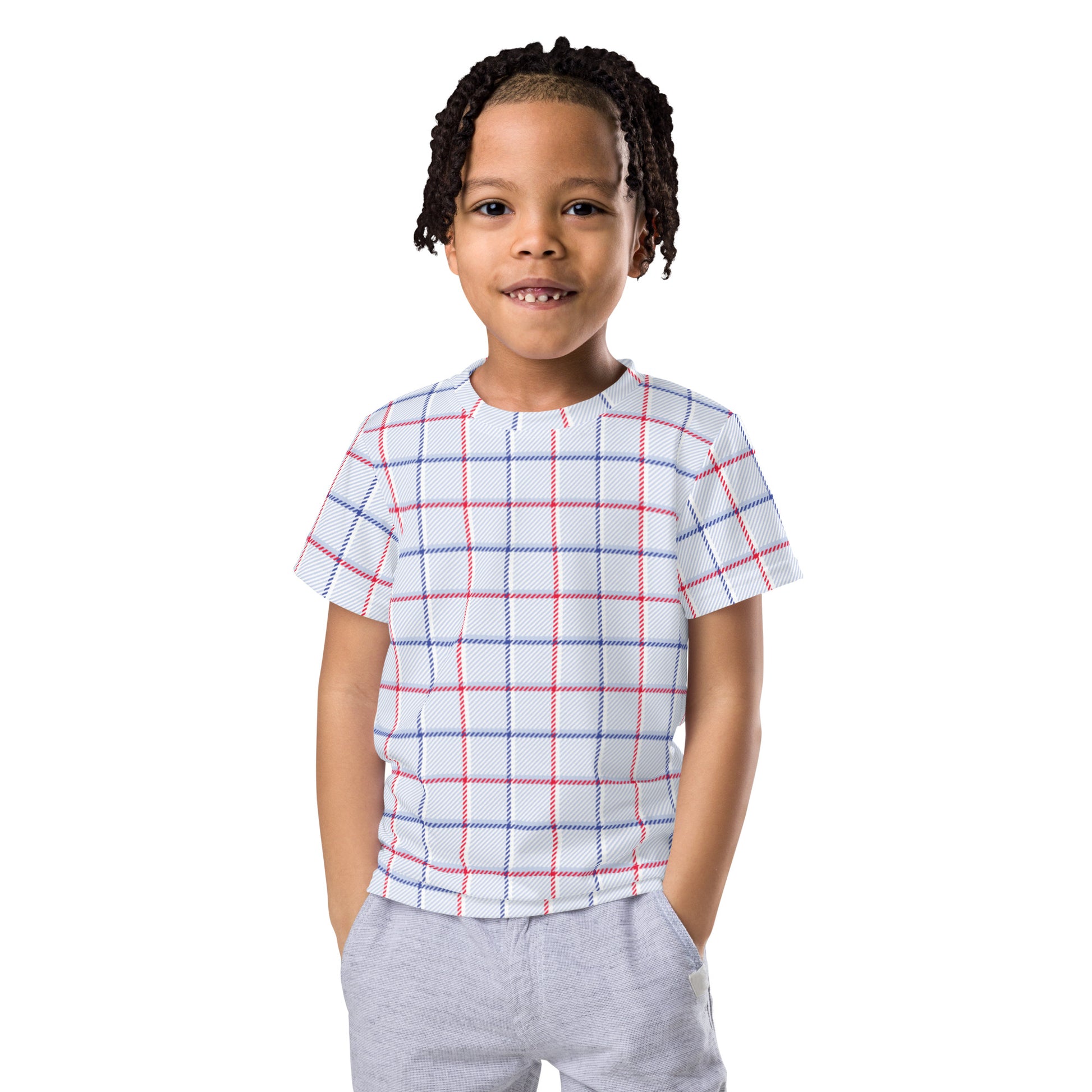kids t-shirt picnic plaid light blue