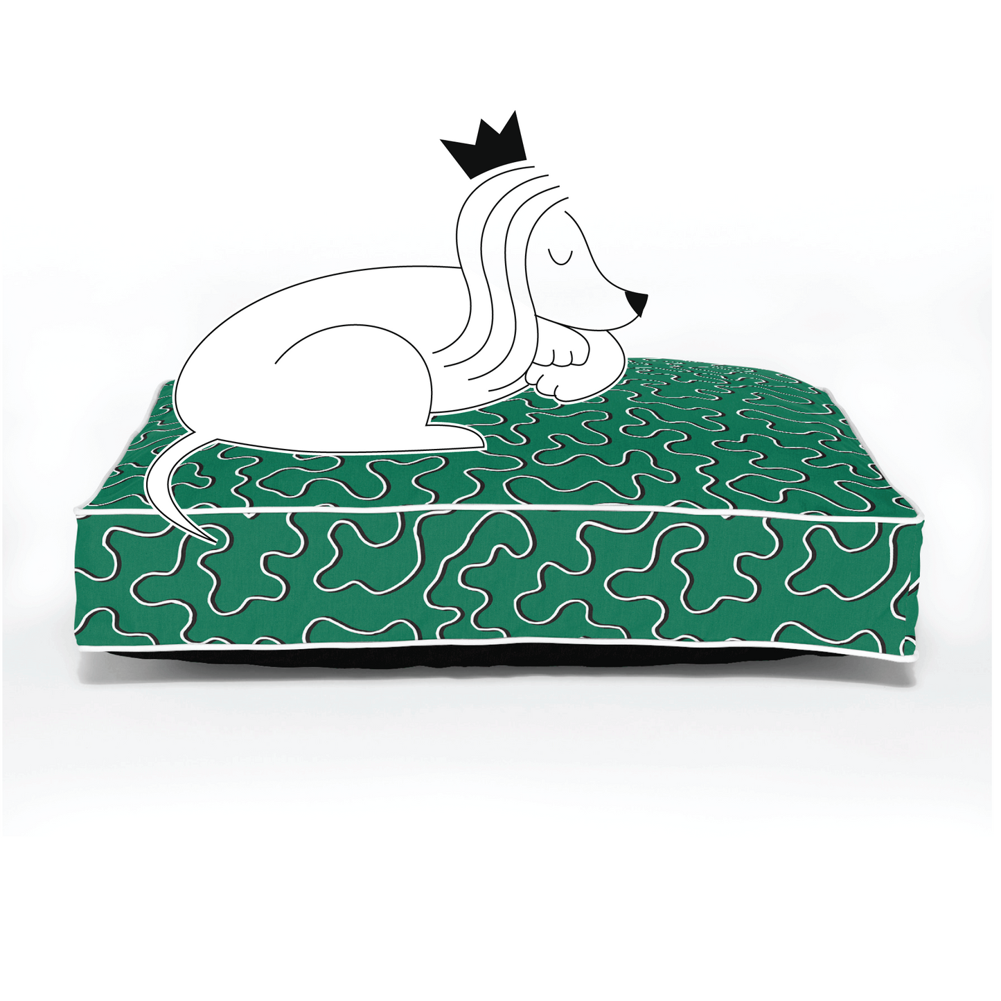 modern playful fun dog bed green black white