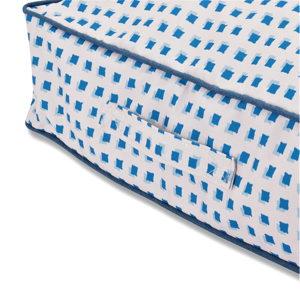 geometric dog bed | graphic dog bed | pink and blue dog bed
