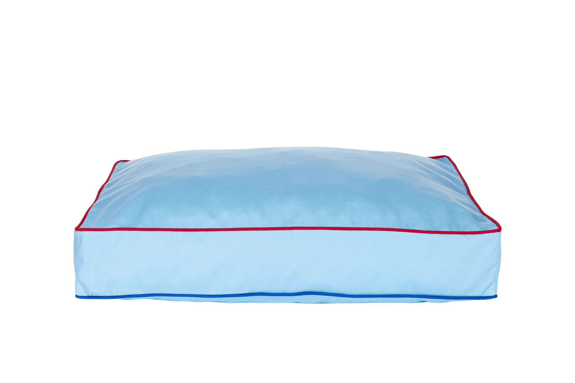 light blue dog bed with  contrast piping