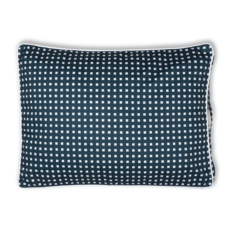 blue dog bed | geometric dog bed | playful modern dog bed