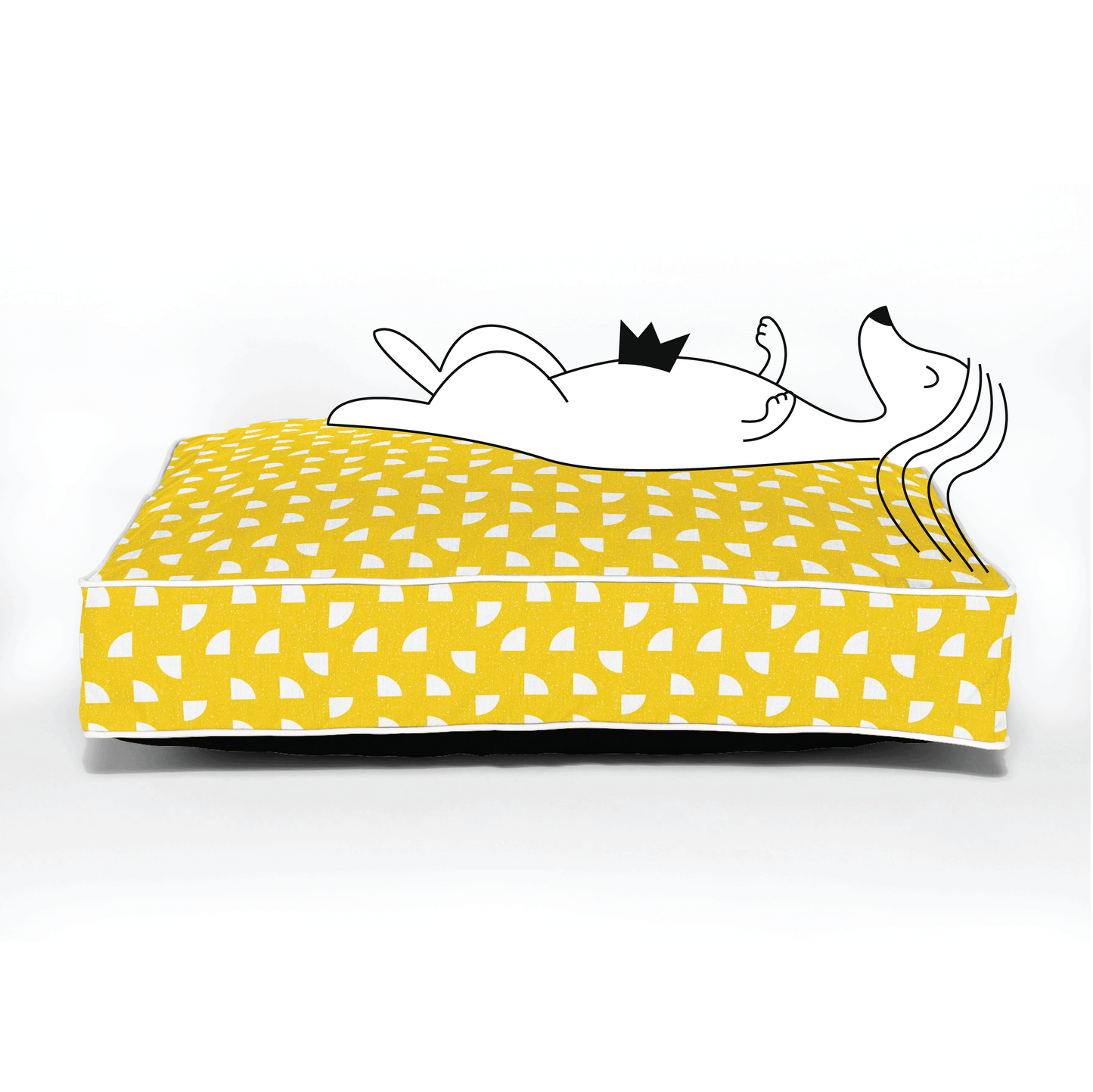 patterned playful chic cool dog bed yellow white